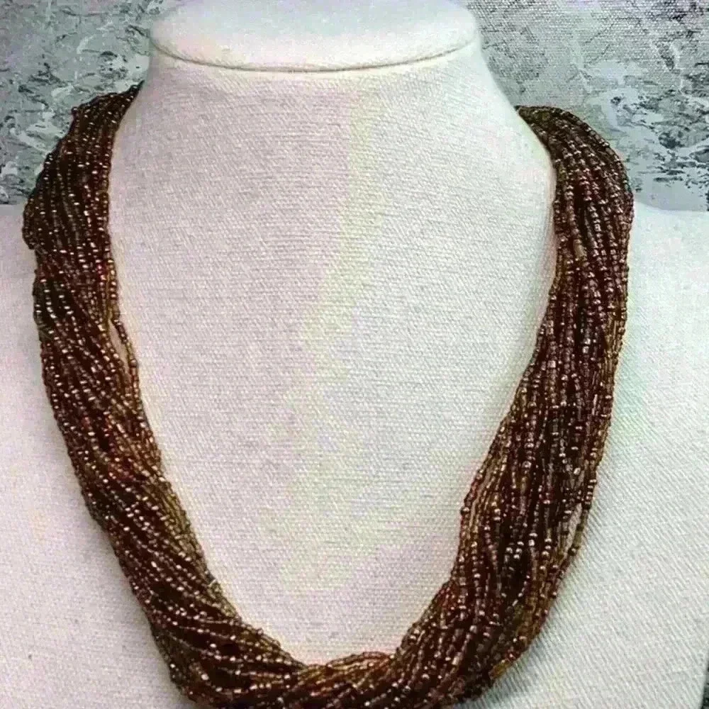Vintage Brown Glass Seed Bead Necklace